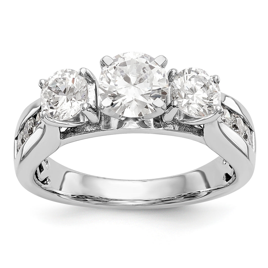 14K White Gold Peg Set 3-Stone Diamond Semi-Mount Engagement Ring