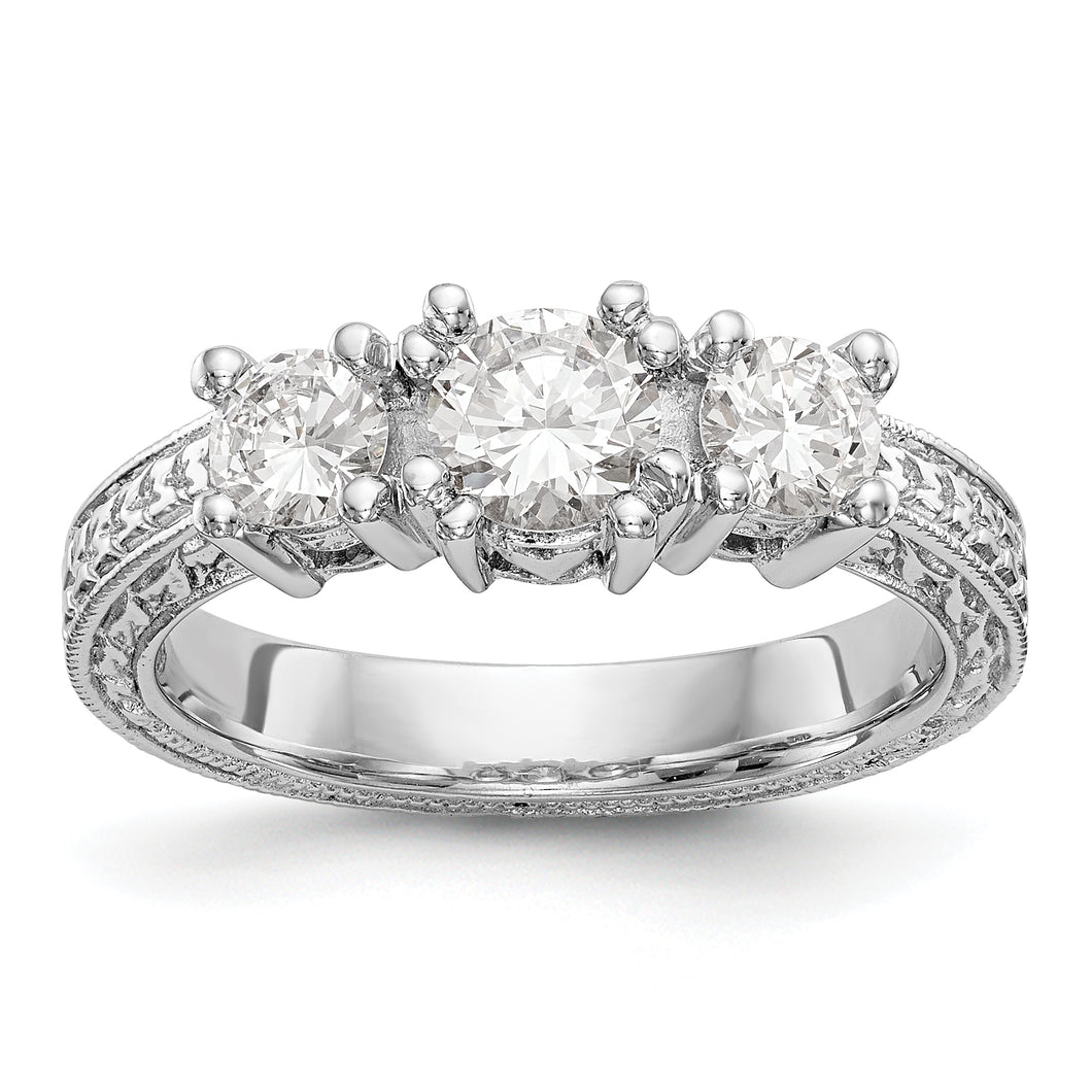 14K White Gold 3-Stone Diamond Semi-Mount Engagement Ring