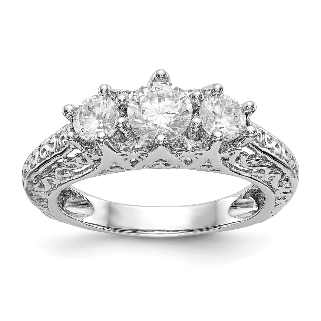 14K White Gold 3-Stone Diamond Semi-Mount Engagement Ring