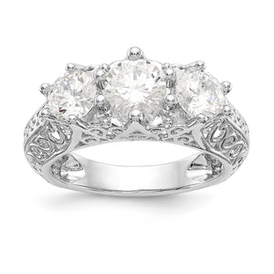 14K White Gold 3-Stone Diamond Semi-Mount Engagement Ring