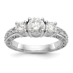 14K White Gold 3-Stone Diamond Semi-Mount Engagement Ring