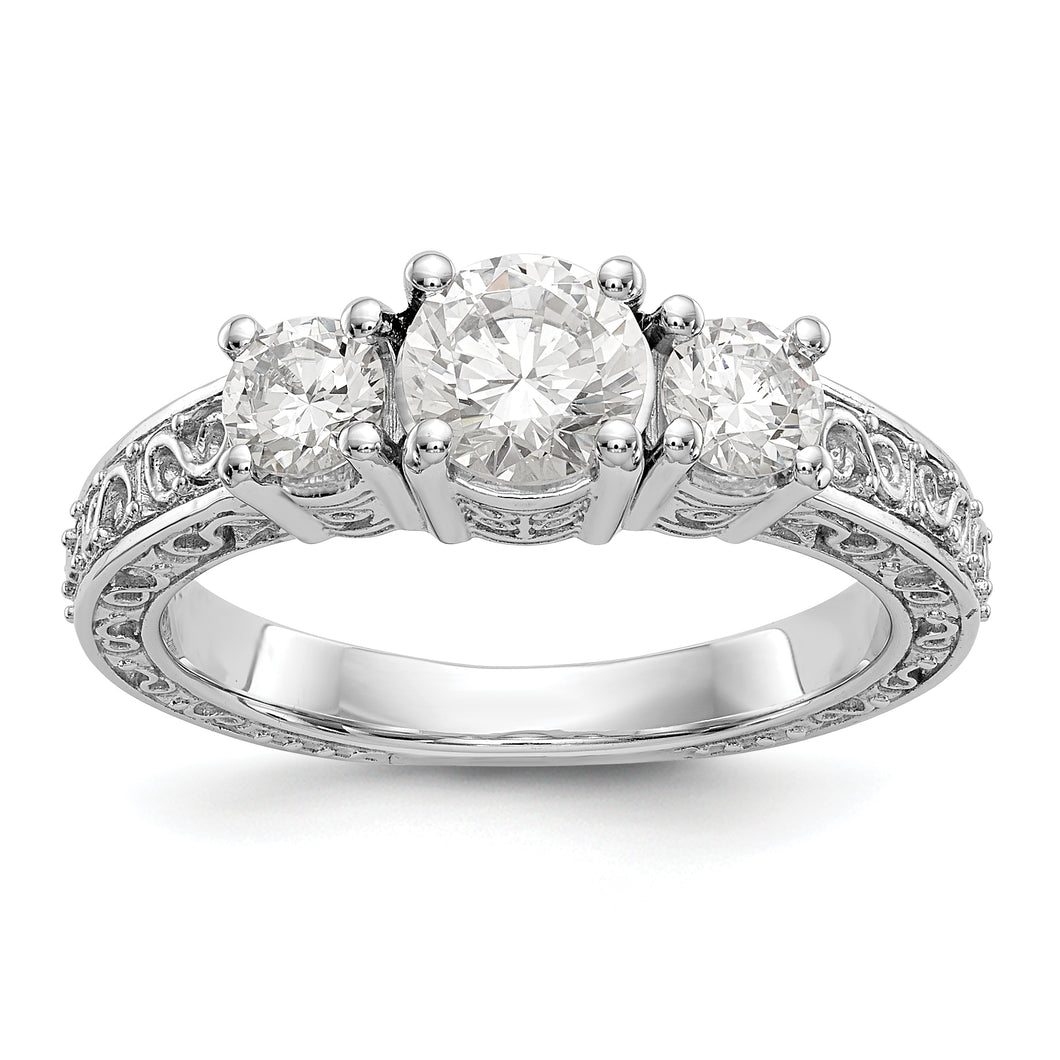 14K White Gold 3-Stone Diamond Semi-Mount Engagement Ring