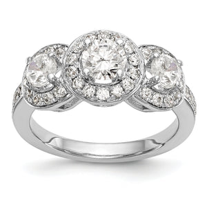 14K White Gold 3-Stone Diamond Semi-Mount Engagement Ring