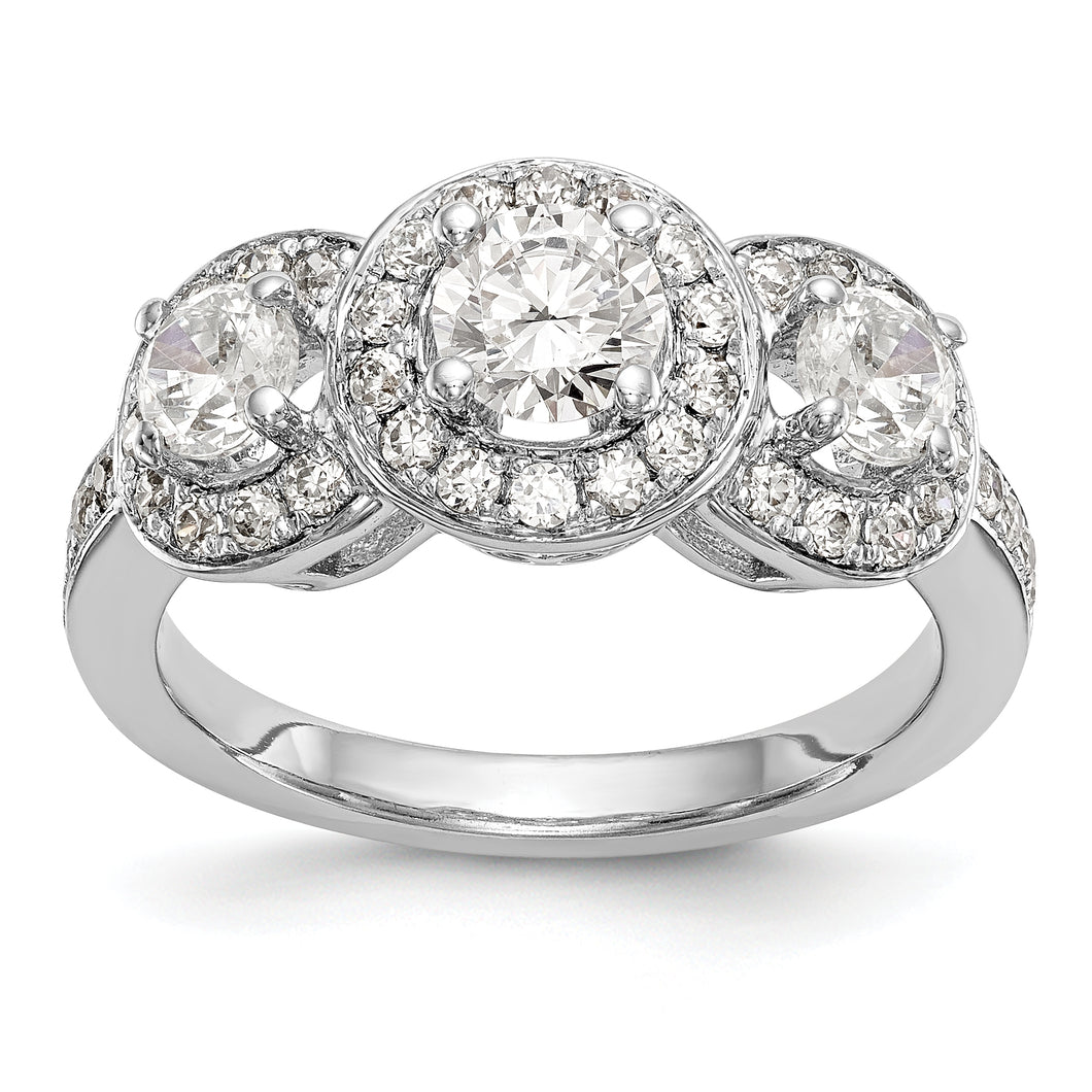 14K White Gold 3-Stone Diamond Semi-Mount Engagement Ring