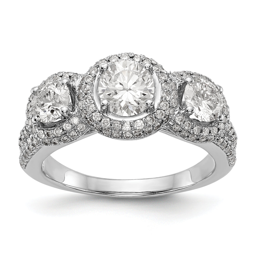 14K White Gold 3-Stone Diamond Semi-Mount Engagement Ring