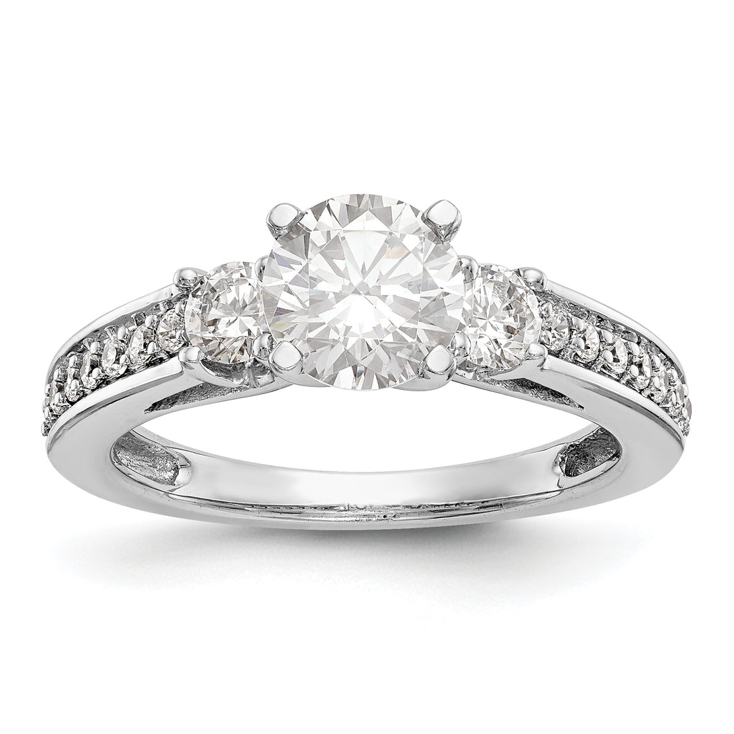 14K White Gold 3-Stone Diamond Peg Set Semi-mount Engagement Ring