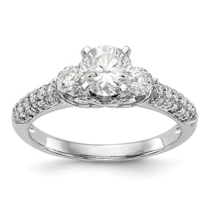 14K White Gold 3-Stone Diamond Peg Set Semi-mount Engagement Ring