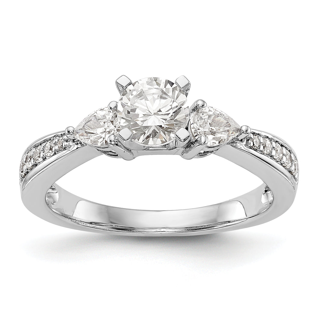 14K White Gold 3-Stone Diamond Peg Set Semi-mount Engagement Ring