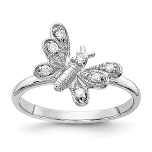 14k White Gold Polished .10ct. Diamond Butterfly Ring Mounting