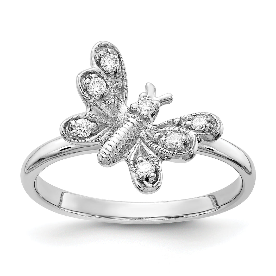 14k White Gold Polished .10ct. Diamond Butterfly Ring Mounting