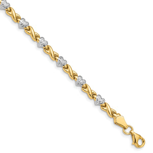 14k Rhodium Polished Heart & X Bracelet