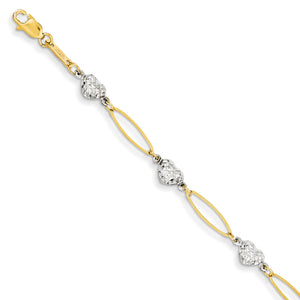 14k Two-tone Puff Heart & Flat Oval Bracelet