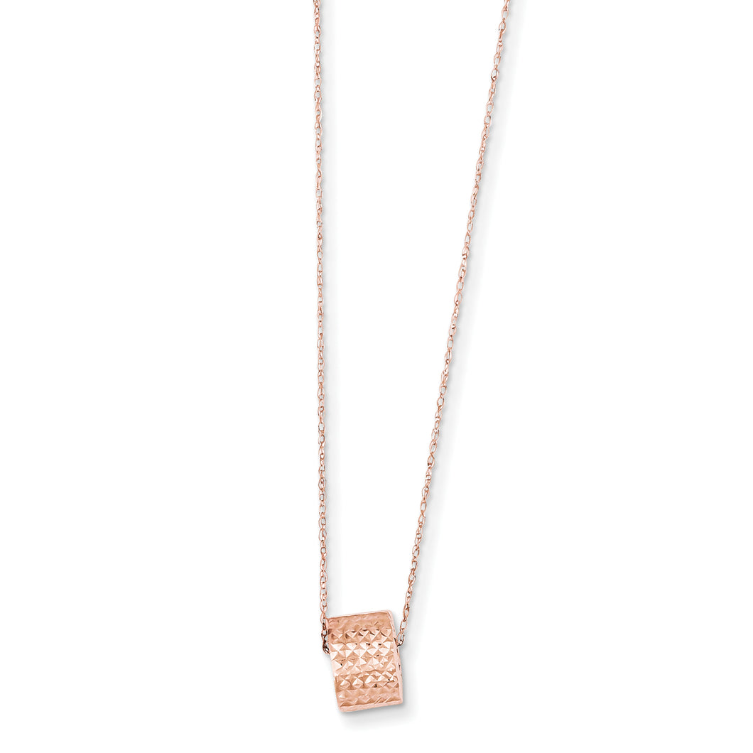 14K Rose Gold 8.5mm Diamond Cut Bead W/ 2in Ext Necklace