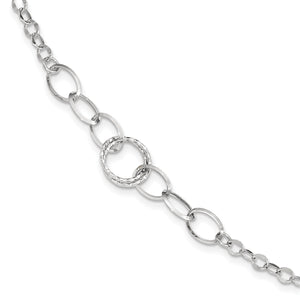 14k White Gold Polished Textured Fancy Link Bracelet
