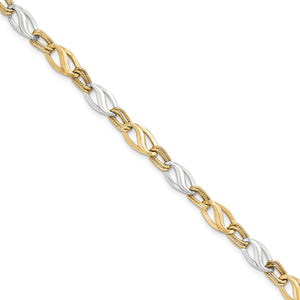 14K Two-tone Polished & Diamond Cut Bracelet