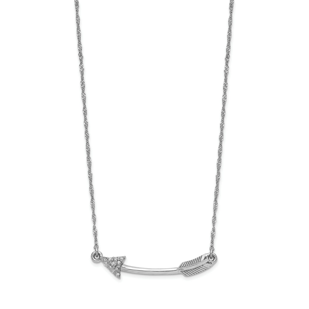 14k White Gold Polished Diamond Arrow Necklace