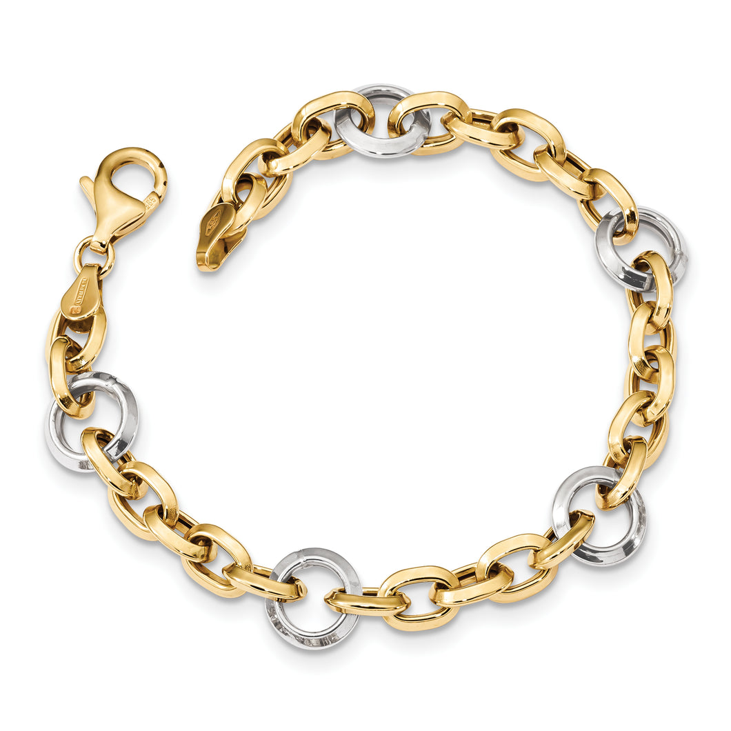 14k Two-tone Fancy Link 7 inch Bracelet