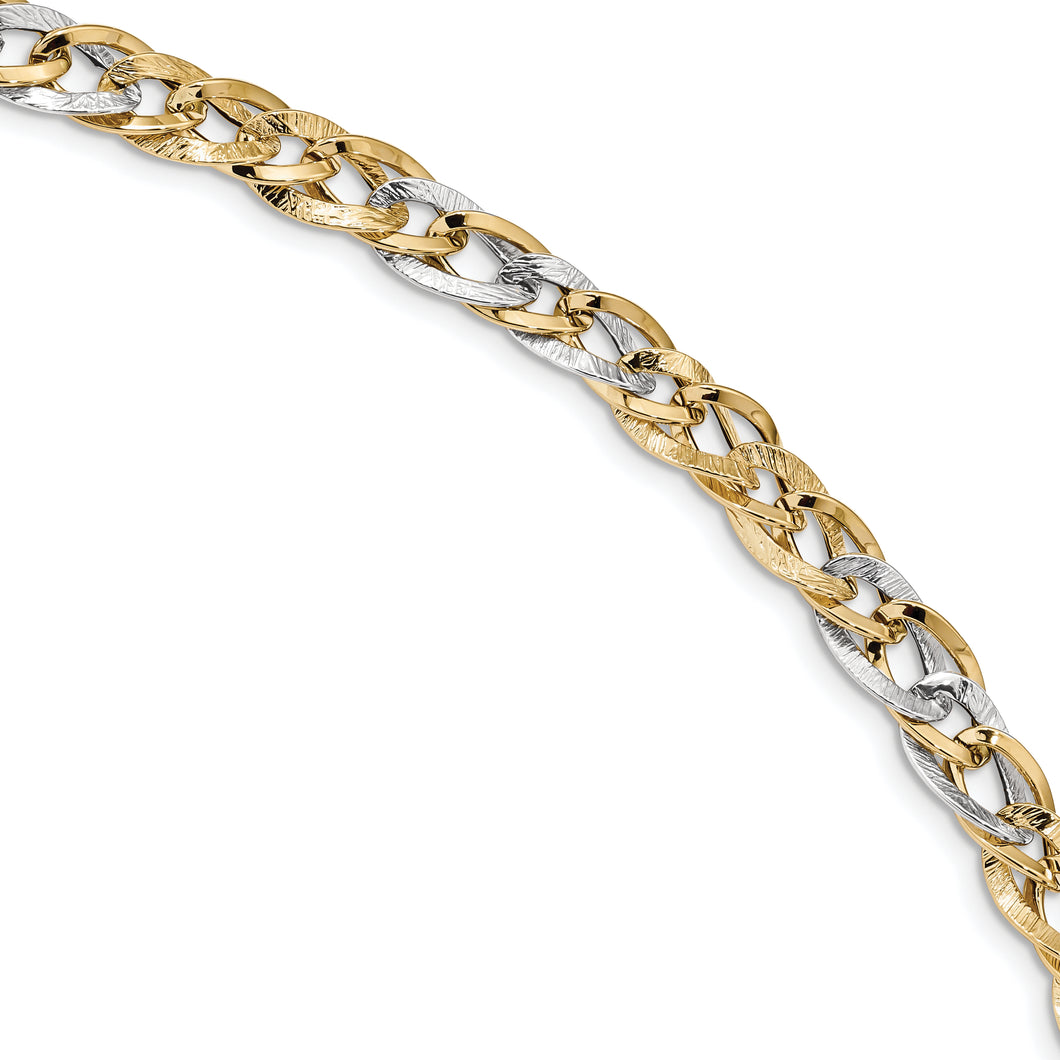 14k Two-Tone Polished Textured Bracelet