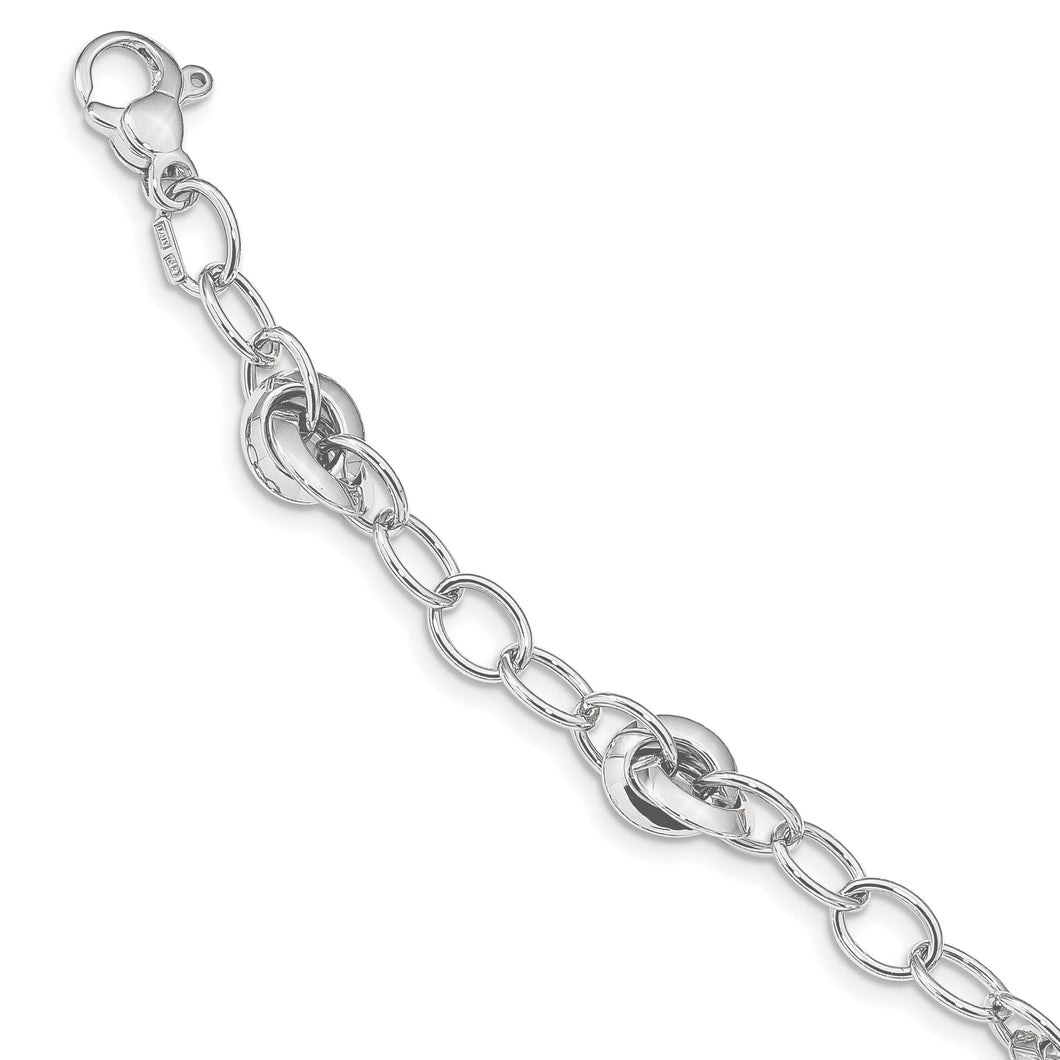 14K White Polished Fancy Link Bracelet