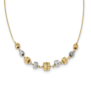 14k Two-tone Diamond-cut Polished Graduated Barrels Necklace