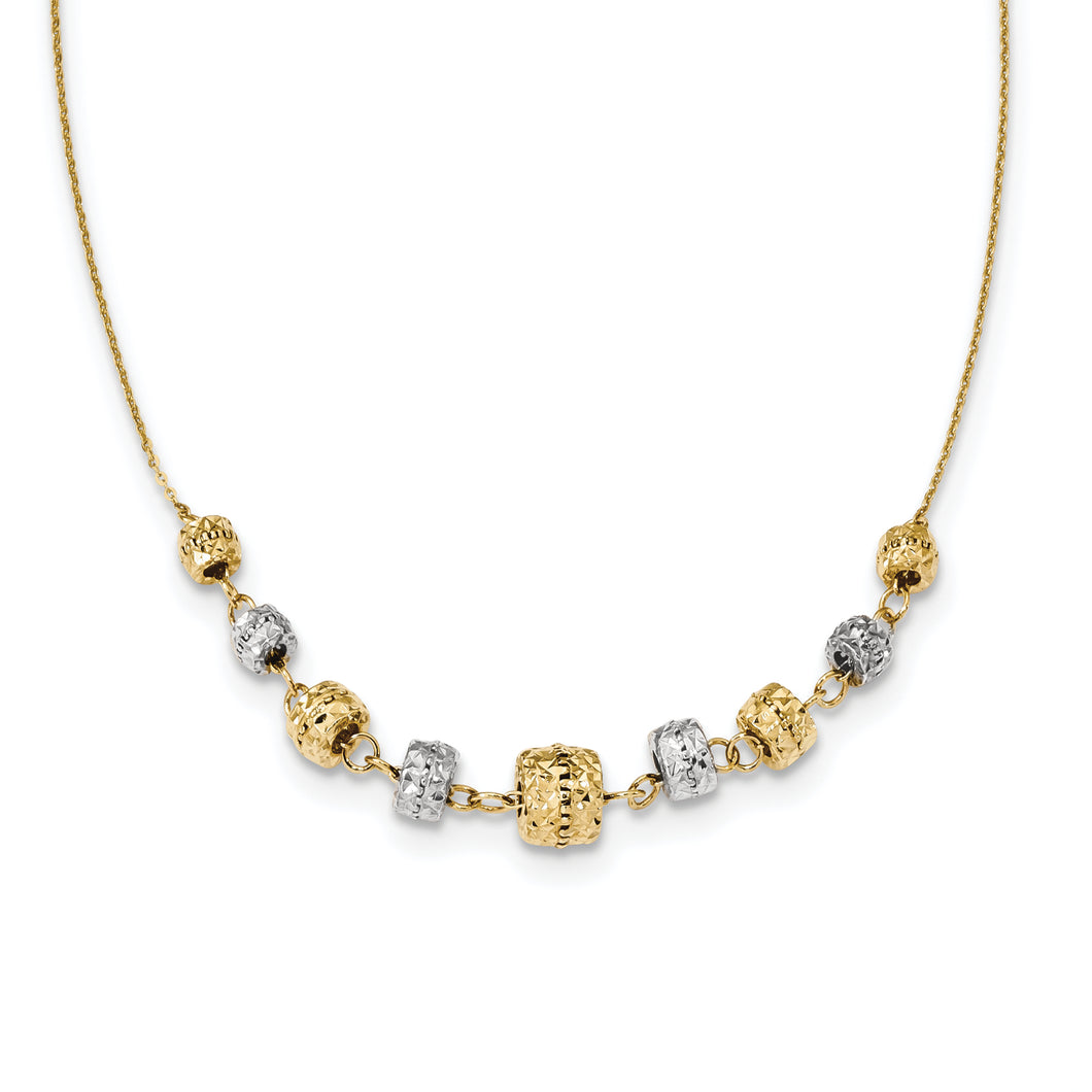 14k Two-tone Diamond-cut Polished Graduated Barrels Necklace