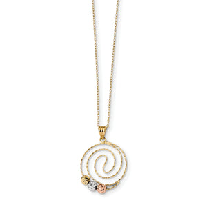 14k Tri-color D/C Beads on Spiral Pendant Necklace