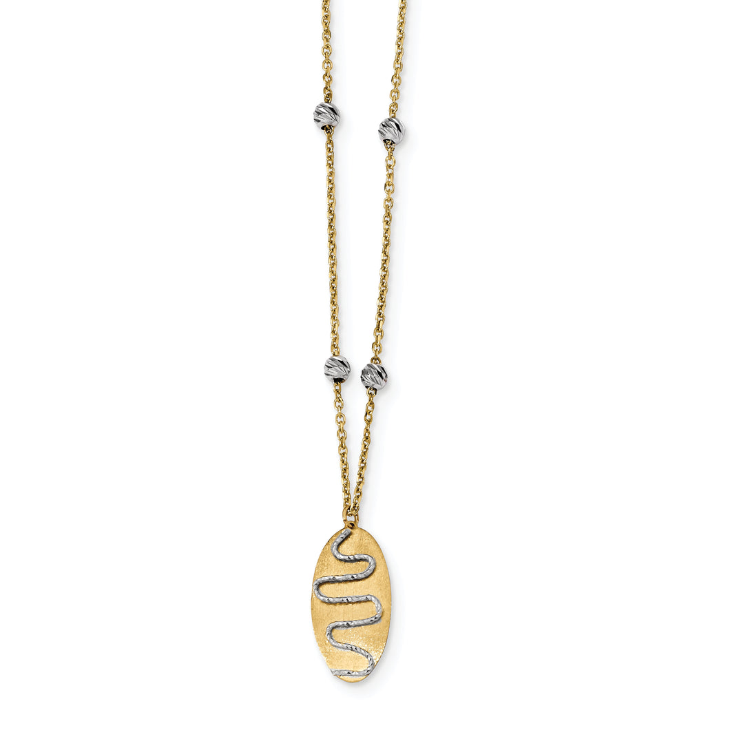 14k Two-Tone Satin & Polished D/C Beads & Oval w/ 1/2in Ext.Necklace