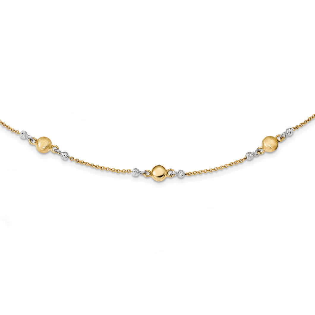 14k Two-tone Textured Beaded 17 inch w/1.5inch ext. Necklace