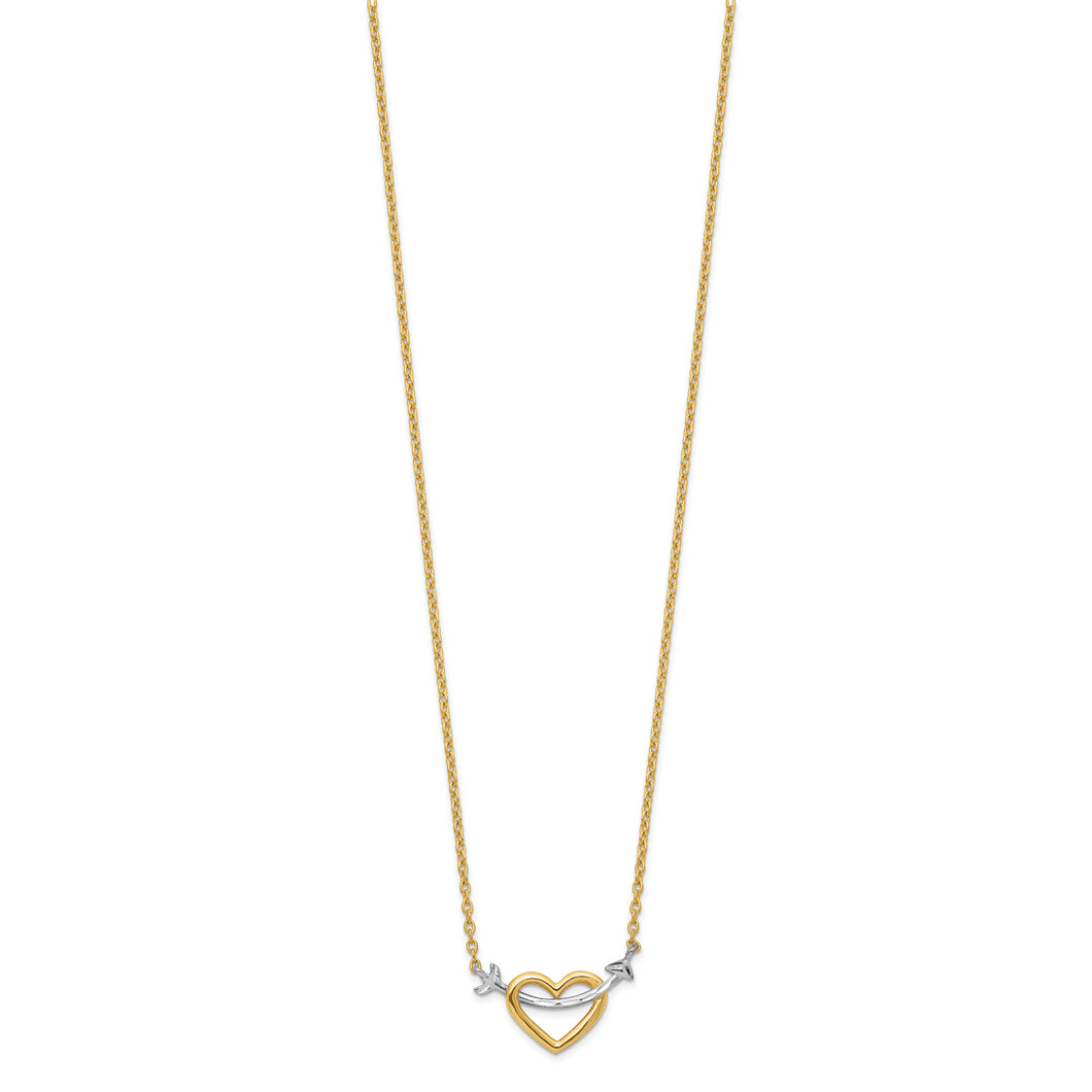14k w/Rhodium Diamond-cut Heart & Arrow Necklace