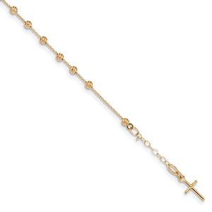 14k Polished D/C Cross and Miraculous Medal .75in ext. Bracelet