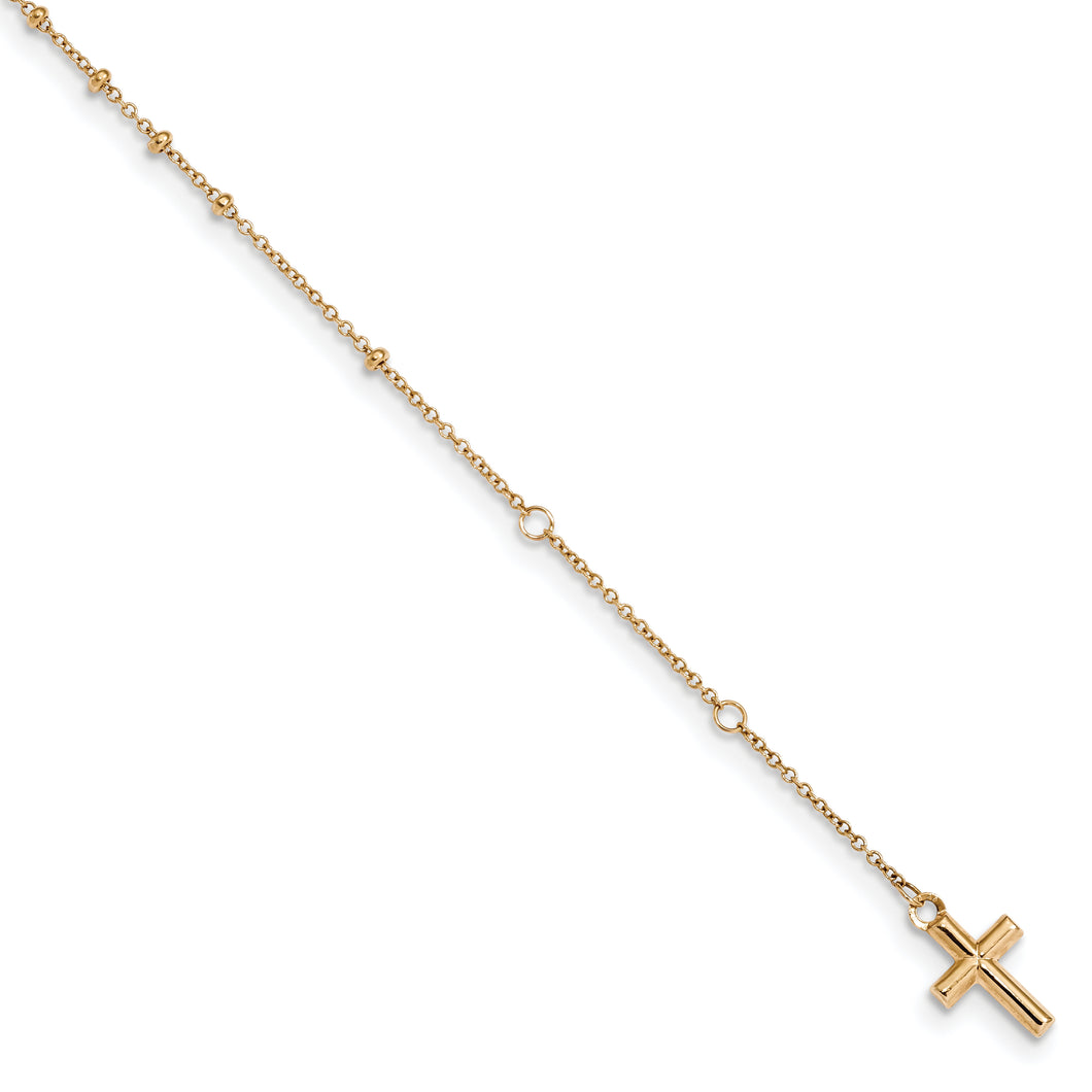 14k Polished 2mm Beaded w/2inch ext. Rosary Bracelet
