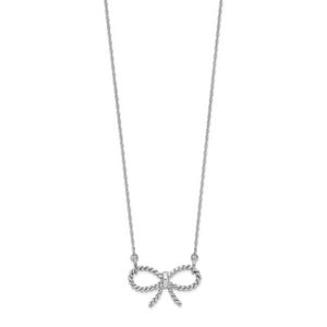 14k White Gold Polished Bow 16.5 inch Necklace