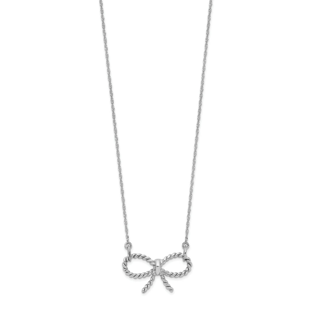 14k White Gold Polished Bow 16.5 inch Necklace