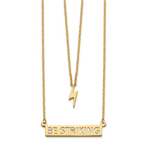 14k Two-Strand Polished Lightning & Be Striking Bar Necklace