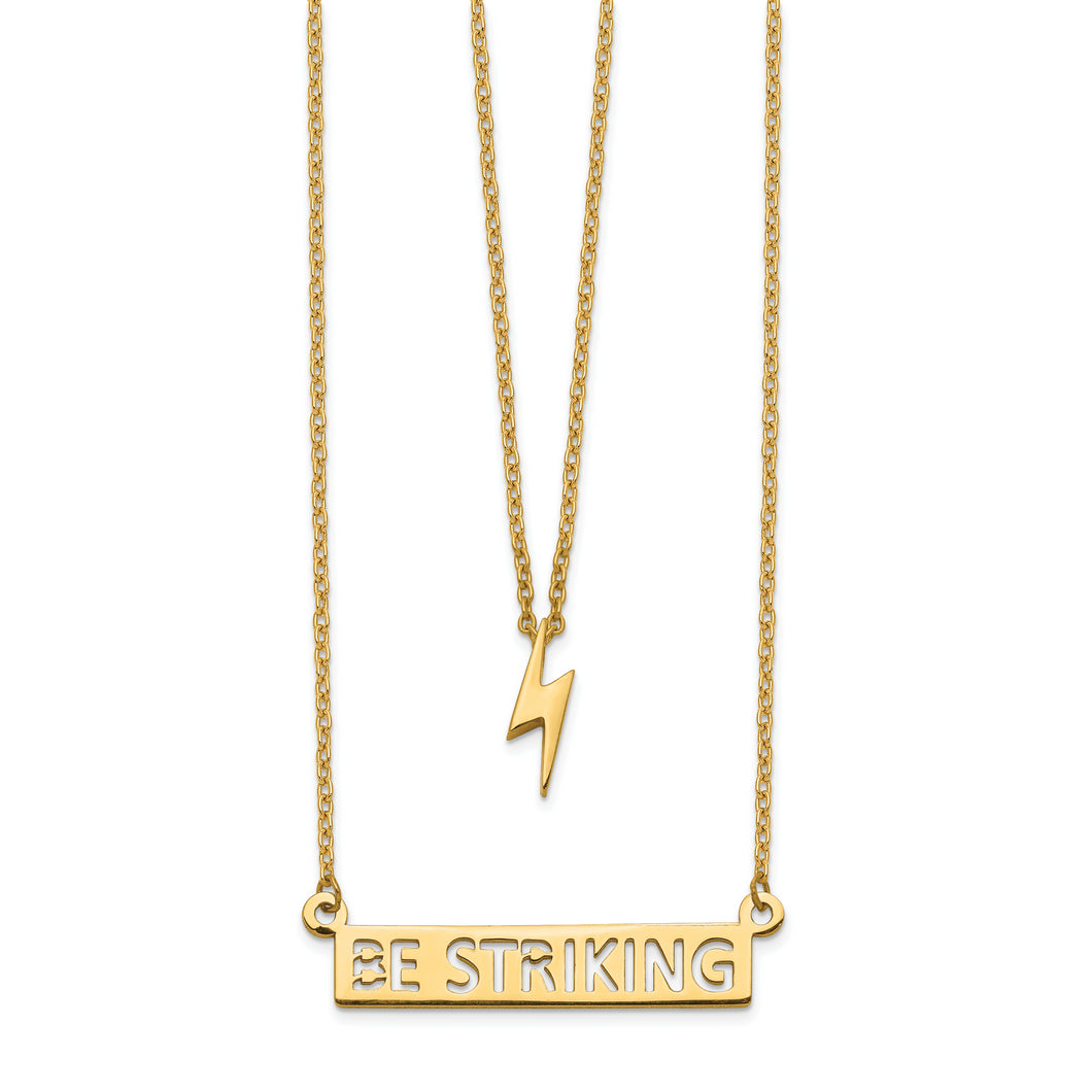 14k Two-Strand Polished Lightning & Be Striking Bar Necklace