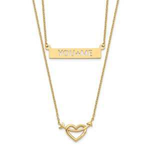 14k Two-Strand Polished Heart & You+ME Bar Necklace