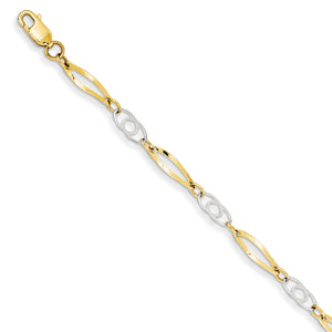 14k Two-Tone 7in Polished Fancy Link Bracelet