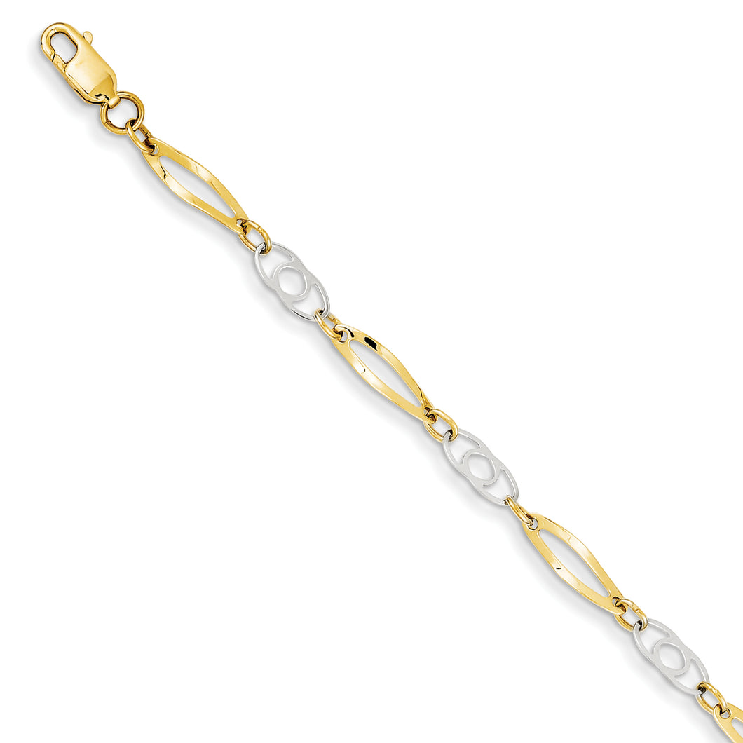 14k Two-Tone 7in Polished Fancy Link Bracelet