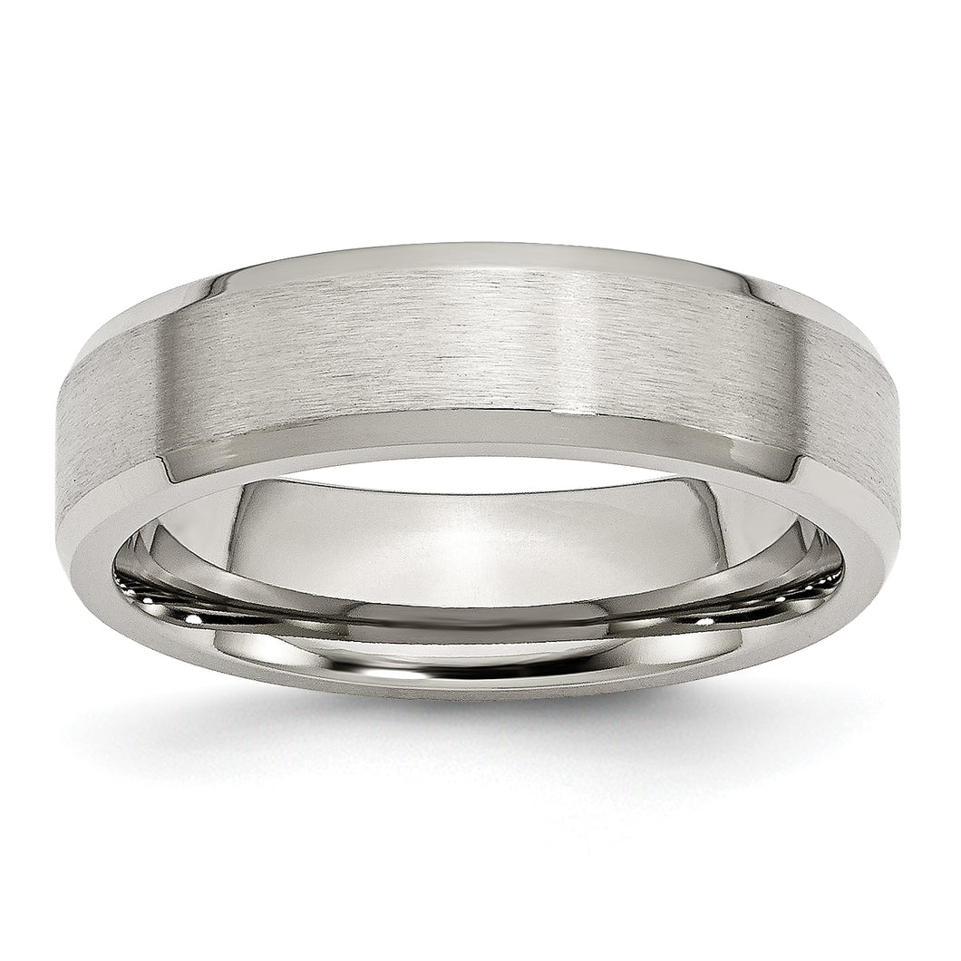 Stainless Steel Flat Beveled Edge 6mm Brushed and Polished Band