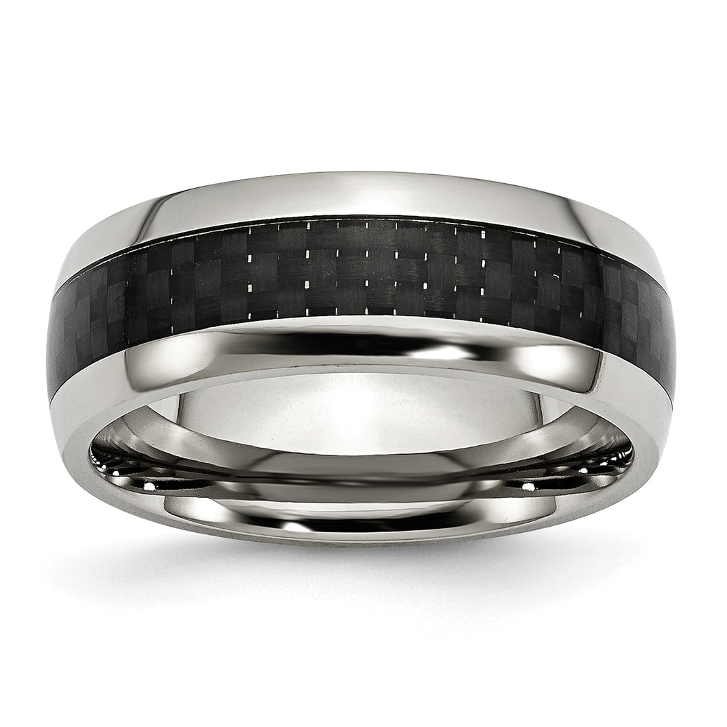 Stainless Steel Polished w/ Black Carbon Fiber Inlay 8mm Band