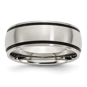 Stainless Steel Black Rubber 8mm Brushed Band