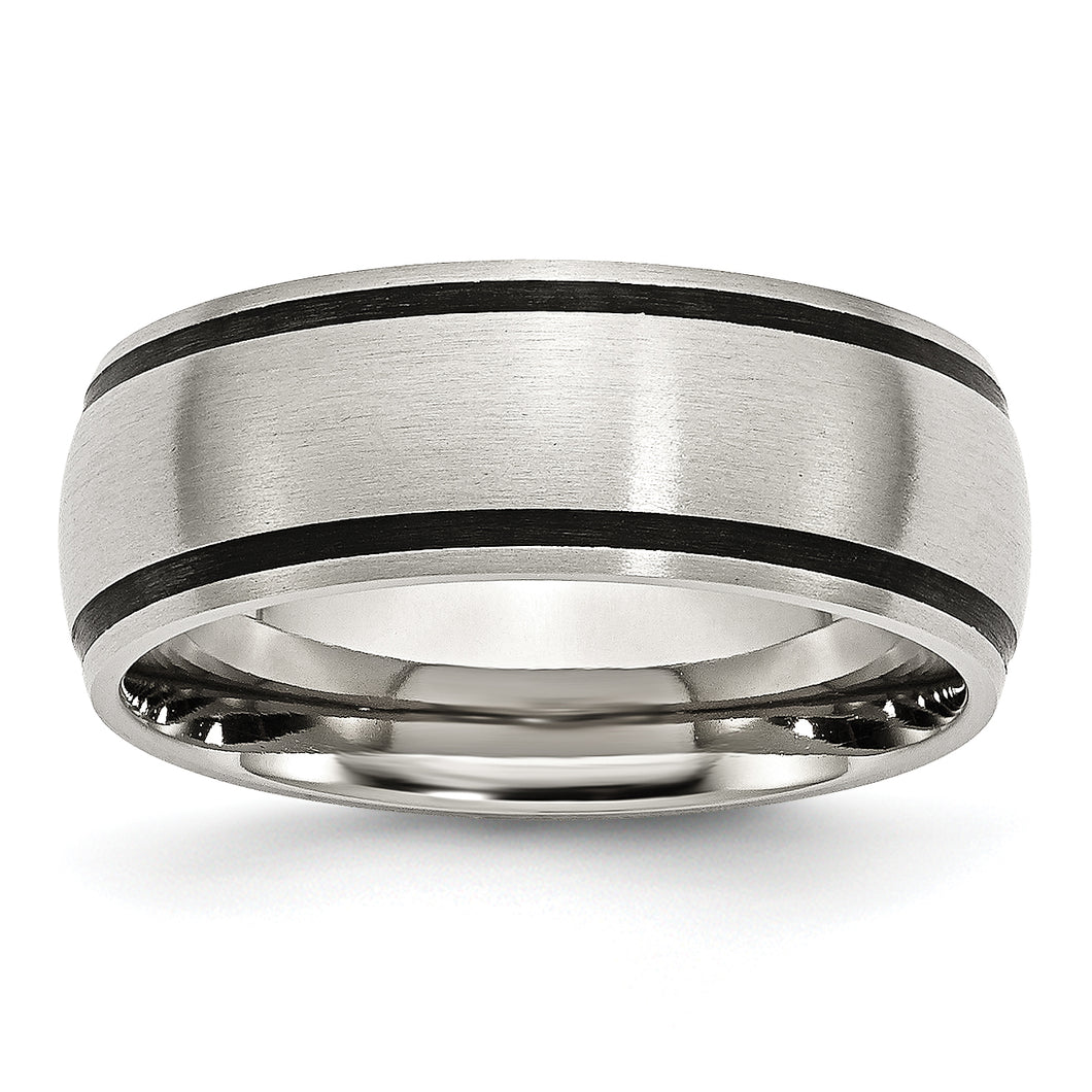 Stainless Steel Black Rubber 8mm Brushed Band