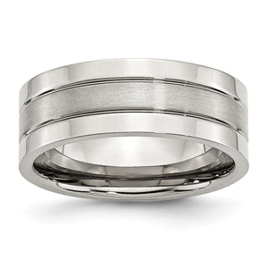 Stainless Steel Grooved 8mm Satin and Polished Band