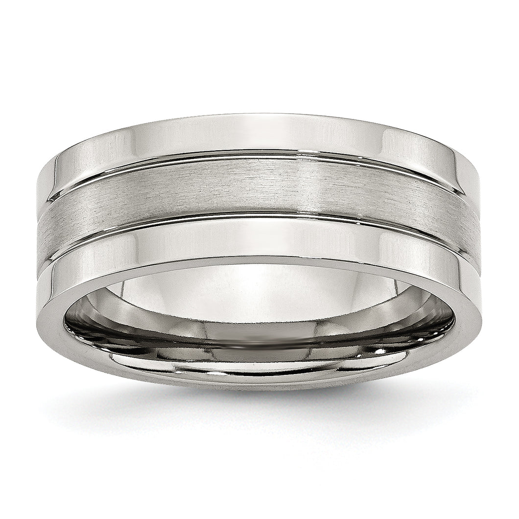Stainless Steel Grooved 8mm Satin and Polished Band