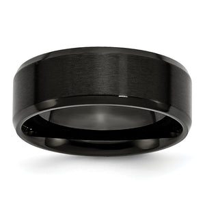 Stainless Steel 8mm Black IP-plated Brushed/Polished Beveled Edge Band