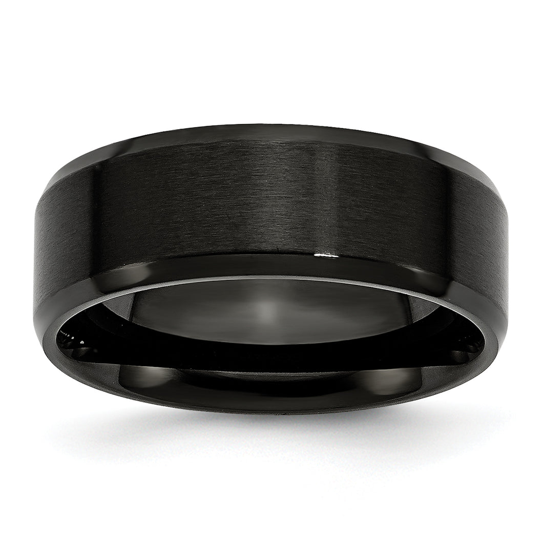 Stainless Steel 8mm Black IP-plated Brushed/Polished Beveled Edge Band