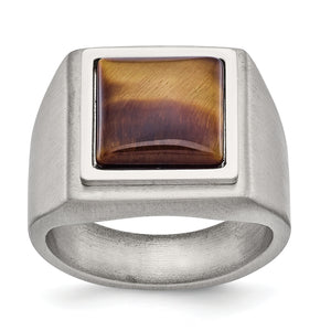 Stainless Steel Brushed and Polished Tiger's Eye Signet Ring