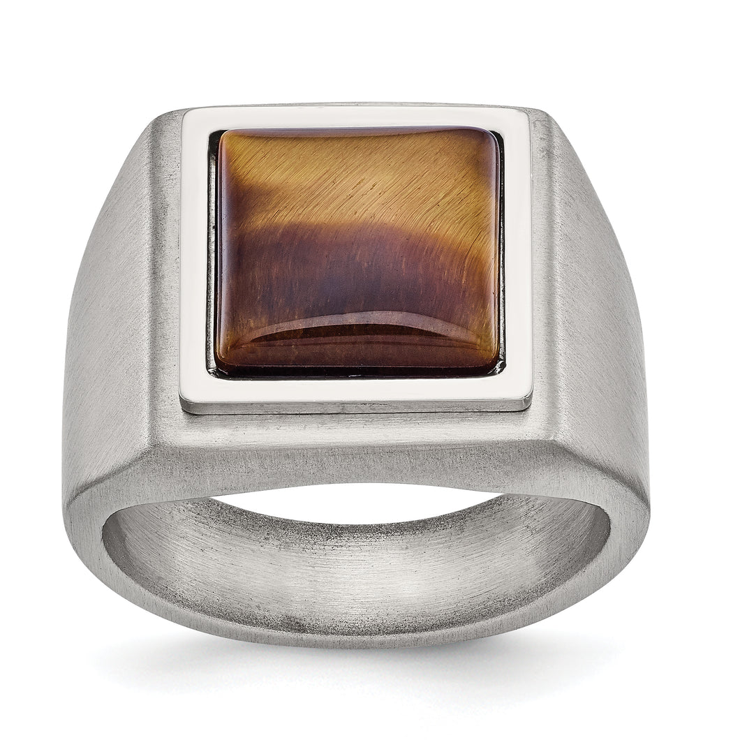 Stainless Steel Brushed and Polished Tiger's Eye Signet Ring