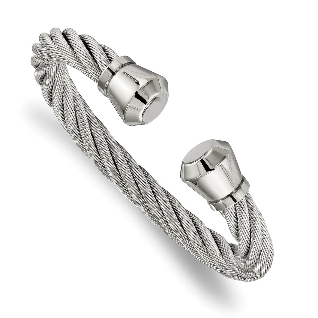 Stainless Steel Polished Twisted Wire Cuff Bangle