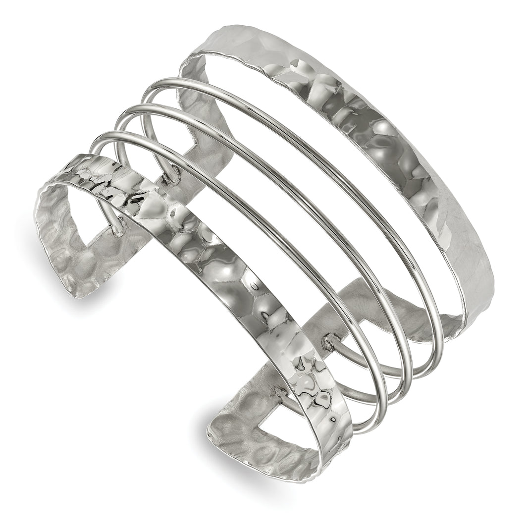 Stainless Steel Polished Hammered 45.00mm Cuff Bangle